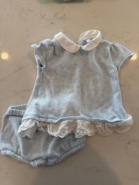 Janie and Jack Light Blue Knit Top and Bloomers Set with White Collar